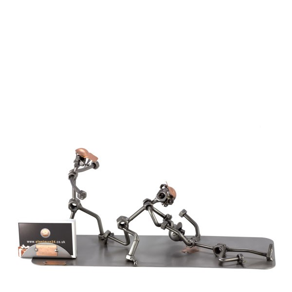 Two Steelman in Baseball Home Run metal art figurine with a Business Card Holder