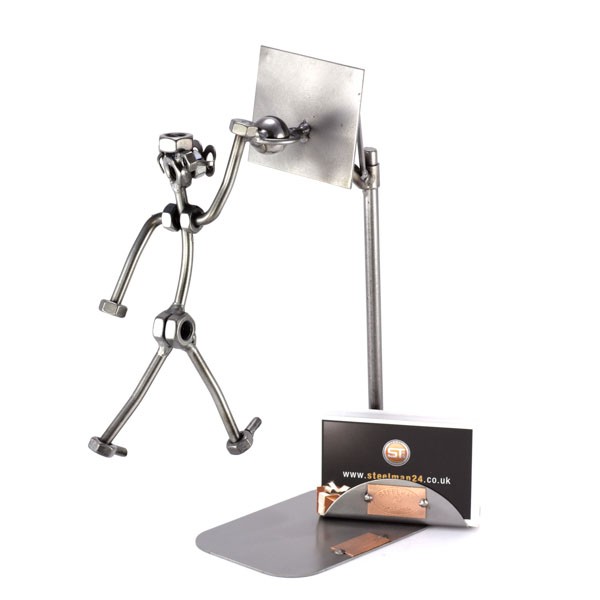 Steelman Dunking a Basketball metal art figurine with a Business Card Holder