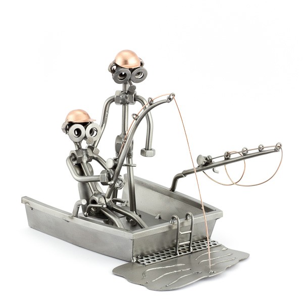 Two Steelman on a boat Ocean-Fishing metal art figurine