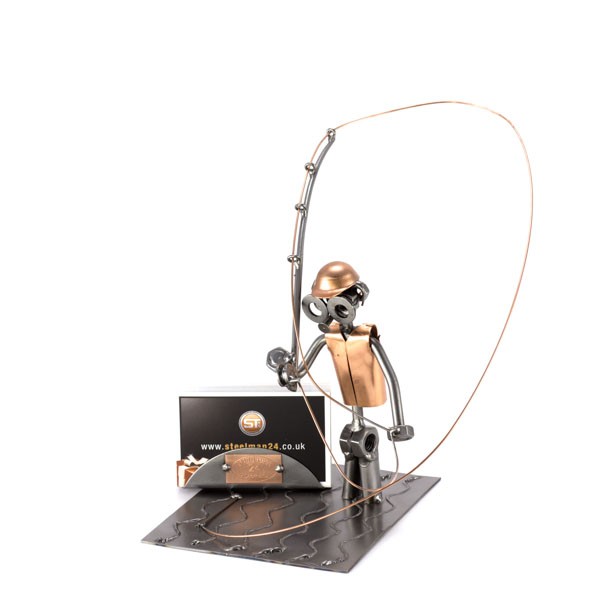 Steelman Fly Fishing metal art figurine with a Business Card Holder