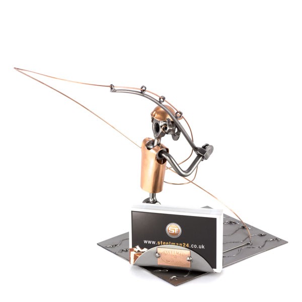 Steelman Fly Fishing metal art figurine with a Business Card Holder