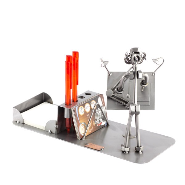 Steelman Architect working on a plan metal art figurine with Desk Organizer