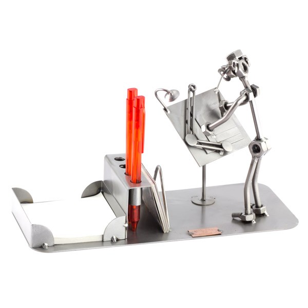 Steelman Architect working on a plan metal art figurine with Desk Organizer