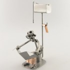 Steelman sitting In the Restroom holding a Tablet PC metal art figurine