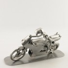 Steelman and a Steelgirl as a Racing Motorbike Duo metal art figurine