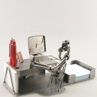 Steelman with his secretary sitting on his desk metal art figurine with a Desk Organizer