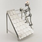 Steelman roofer is laying shingles on the roof metal art figurine with a Desk Organizer