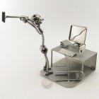 Steelman on his Computer Desk metal art figurine with a Desk Organiser