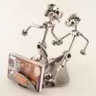 Two Steelman soccer players on a match metal art figurine