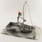 Two Steelman on a boat Ocean-Fishing metal art figurine