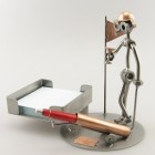 Steelman Skateboarder Grinding down a rail metal art figurine with a Business Card Holder