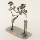 Two Steelman in a boxing match metal art figurine