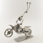 Steelman and a Steelgirl as a Racing Motorbike Duo metal art figurine
