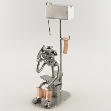 Steelman sitting in the Restroom holding a Mobile Phone metal art figurine