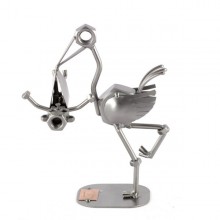 Stork holding a Baby on its beak metal art figurine
