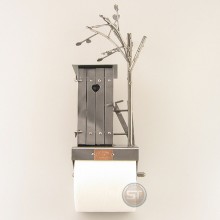 Bathroom Tissue Dispenser with a Steelman in a Shed at the top metal art figurine