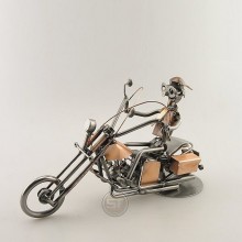 Steelman on a Copper Chopper Motorcycle metal art figurine