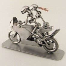 Steelman and a Steelgirl as a Racing Motorbike Duo metal art figurine