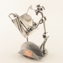 Steelman Architect working on a plan metal art figurine with Business Card Holder