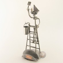 Steelman Painter on a ladder holding a paintbrush metal art figurine with Business Card Holder