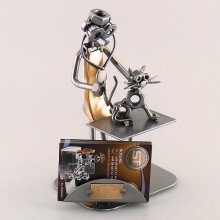 Steelman Vet giving an injection to a dog metal art figurine with a Business Card Holder