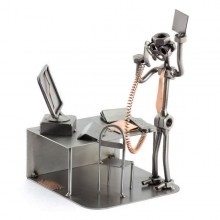 Steelman Stockbroker on the phone in front of his monitor metal art figurine