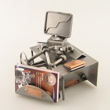 Steelman sleeping on his office desk metal art figurine with a Business Card Holder