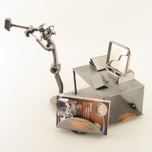 Steelman holding a hammer about to smash a computer metal art figurine with Business Card Holder