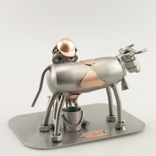 Steelman Dairy Farmer milking a cow metal art figurine