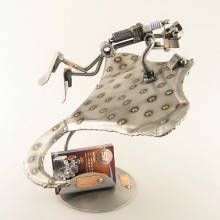 Steelman Diver with a Ray metal art figurine with a Business Card Holder