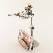 Steelman Hunter aiming his gun metal art figurine with a Business Card Holder