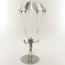 Steelman Sky Diver with his parachute metal art figurine