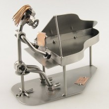 Steelman pianist playing on her Grand Piano metal art figurine