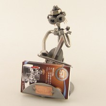Steelman Cellist playing cello metal art figurine with a Business Card Holder