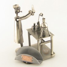 Steelman Chemist in his lab station metal art figurine with Business Card Holder 