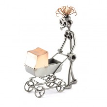 Female Steelman pushing a baby Carriage metal art figurine