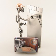 Steelman Plasterer working on a wall metal art figurine with a Business Card Holder