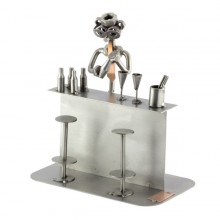 Steelman Cocktail Maker mixing a cocktail in a bar table with two bar stools metal art figurine