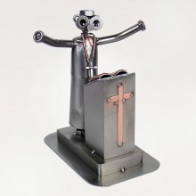 Steelman Priest preaching his sermon to the congregation metal art figurine