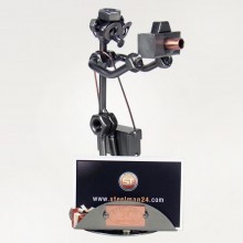 Steelman Photographer holding a camera metal art figurine with a Business Card Holder