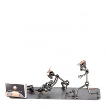 Two Steelman in Baseball Home Run metal art figurine with a Business Card Holder