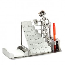 Steelman roofer is laying shingles on the roof metal art figurine with a Desk Organizer