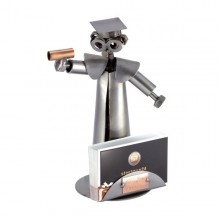 Steelman College Graduate holding his diploma metal art figurine with a Business Card Holder 