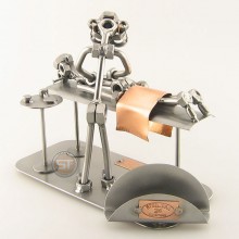 Steelman Masseur kneading the back of a patient metal art figurine with a Business Card Holder 