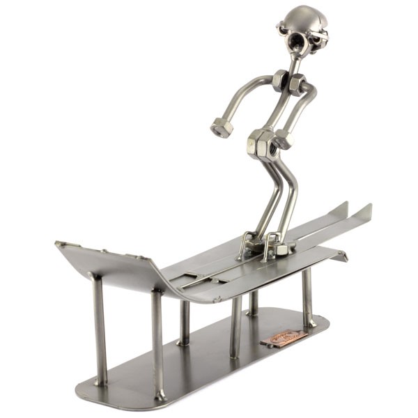 Steelman Ski Jumper about to make the jump metal art figurine