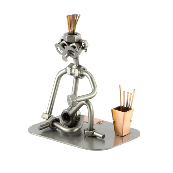 Steelman in a relaxed yoga pose metal art figurine